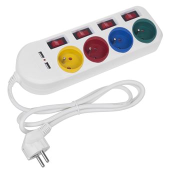 Multiprise électrique de couleur - parafoudre - 4 prises électriques - blanc
