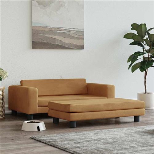 vidaXL Lit pour Chien avec Extension, Canapé pour Animaux de Compagnie avec Cadre en Bois, Panier pour Chiots Maison Intérieur, Marron 100X50X30 cm Velours 172024