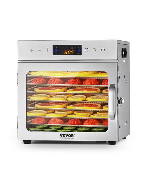 Non Communiqué Argent Et Noir Déshydrateur Alimentaire Vevor 8 Plateaux 400W En Acier Inox Réglable De 30℃ À 90℃