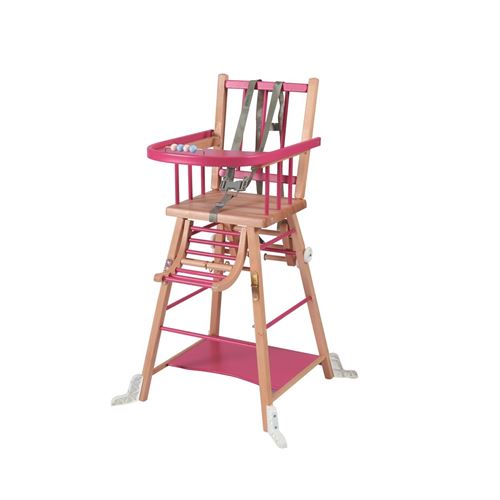 Combelle - Chaise haute bébé transformable en bois Marcel - bicolore fuchsia