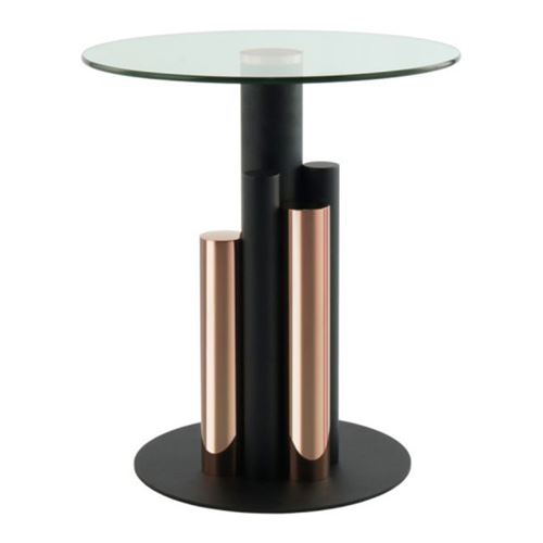 Kayoom Beistelltisch "Ontario 225, Runde Glasplatte aus Sicherheitsglas, 100% Edelstahl" 1 Stk. tlg. Modernes Design, zweifarbiges Säulengestell, Eyecatcher Element
