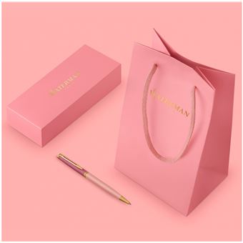 Stylo bille Waterman Hémisphère, laque rose, finition dorée, recharge bleue pointe moyenne, coffret cadeau