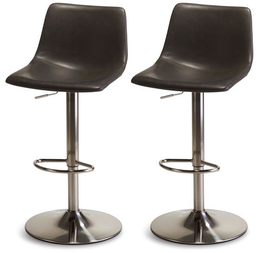 Ibbe Design Lukas Lot de 2 Gris Tabouret de Bar Chaise de Bar en Similicuir, Cadre en Métal