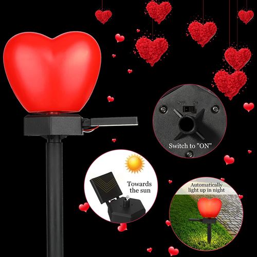 2€97 sur 1PCS Lampes Solaires Saint pour Valentin Decoration Forme de coeur  FONGWAN, pour l'extérieur Jardin Etanche - Rose - Luminaires extérieur -  Achat & prix