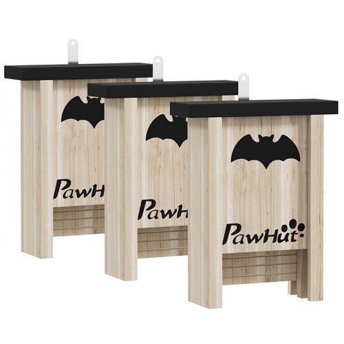 Nichoir à chauves-souris - lot de 3 - dim. 18L x 6l x 22H cm - bois sapin naturel noir