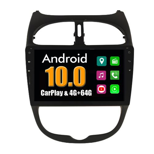 Autoradio Multimédia RoverOne Android 10 4Go RAM 64Go ROM GPS CarPlay pour Peugeot 206