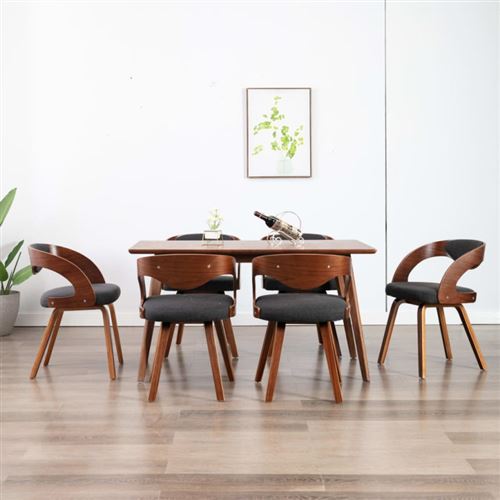 vidaXL Chaises de salle à manger 6 pcs Gris foncé Bois courbé et tissu