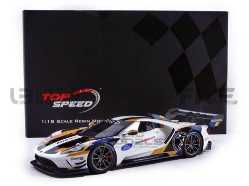 Voiture Miniature de Collection TOP SPEED 1-18 - FORD GT MK II - Concours d'Elegance Pebble Beach 2019 - White / Blue - TS0268