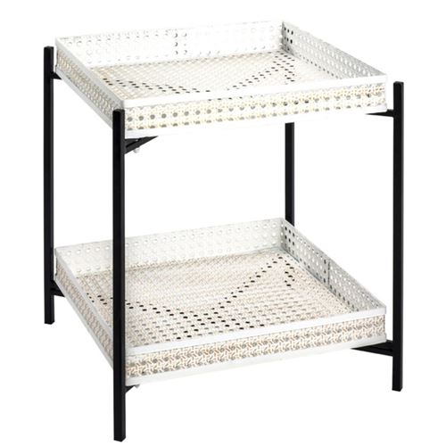 Non Communiqué Blanc Table D'appoint 2 Niveaux "Cannage" 50Cm