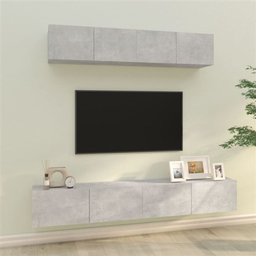 Ensemble de meubles TV 4 pcs Gris béton Bois d ingénierie