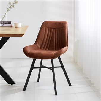 Jada Chaise Salle A Manger Industrielle Eco-Cuir Cognac - 1