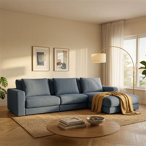 Canap&eacute; Tissu Angle Droit Bleu Venezia - 5 Places
