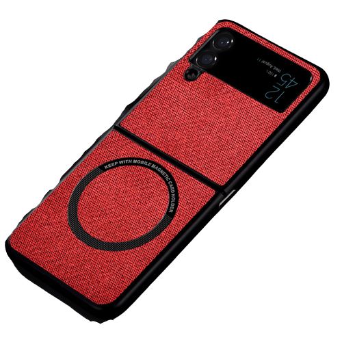 Magnétique Coque Compatible Samsung Galaxy Z Flip 4 FONGWAN pour Magsafe Chargement Sans Fil Antichoc - Rouge