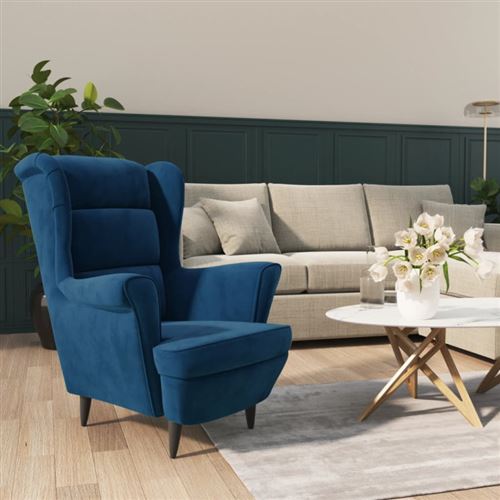 Vidaxl Bleu Fauteuil Velours - Image 3
