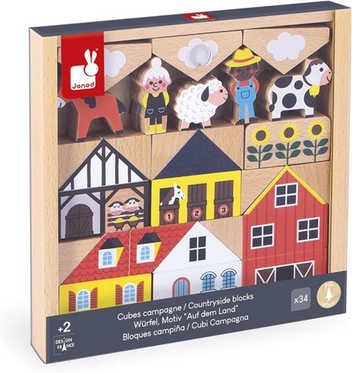 Non Communiqué Rouge Set De 34 Blocs En Bois Thème Campagne