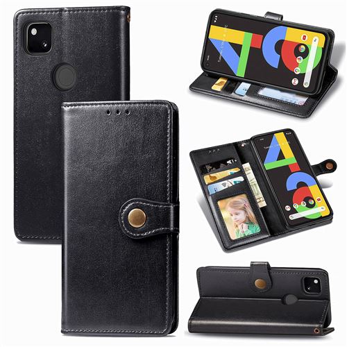 MPFRANCE Housse pour Google Pixel 4A Noir [Porte Carte, etui portefeuille, boucle]