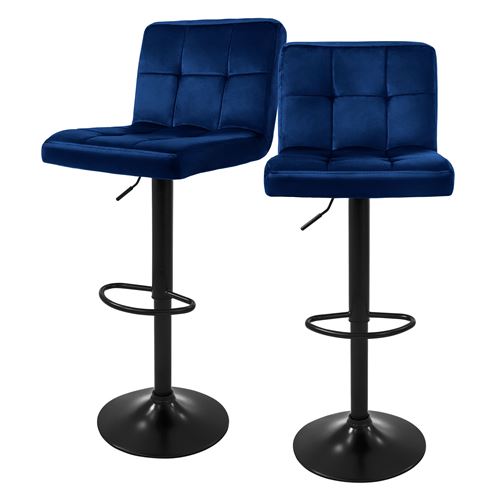 Non Renseigné Bleu Ml-Design Lot De 2 Tabourets De Bar En Velours Rembourrées Avec Dossier Et Repose-Pieds Réglable En Hauteur 63-83 Cm Pivotante À 360° Chaise - Image 3