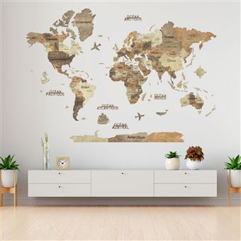 Carte du Monde en Bois 3D CREATIFWOOD 3D Foncée, XL (200 x 140 cm ...