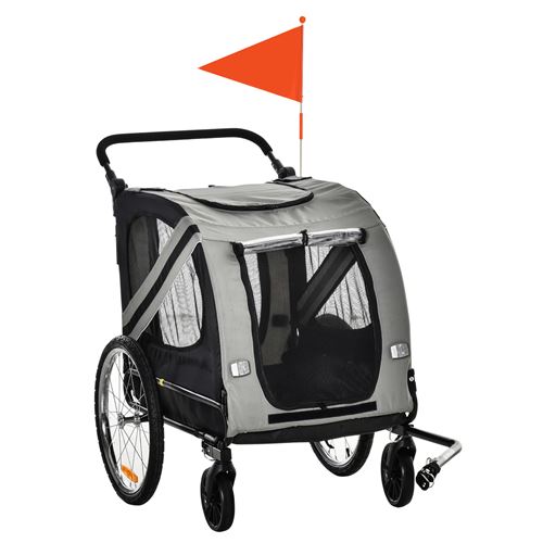 Comparer les prix de Remorque vélo jogger 2 en 1 pour animaux drapeau roue avant pivotante réflecteurs gris noir