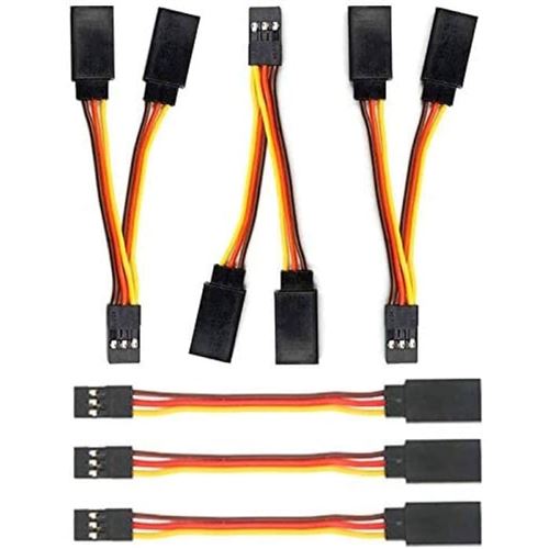 6 Pièces Câble d'Extension Servo Y 1 à 2 75mm 3 Broches JR Mâle et Futaba Femelle Compatible avec Voitures RC, Hélicoptères, Drones, Orange, Plastique