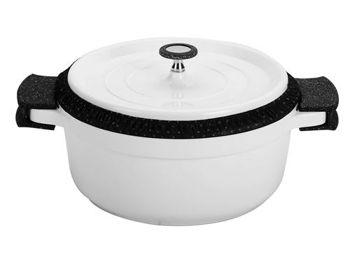 ROSSETTO Cocotte Ronde 28cm Blanc, Fonte d’Aluminium, Revêtement Aspect Pierre, Tous Feux dont Induction