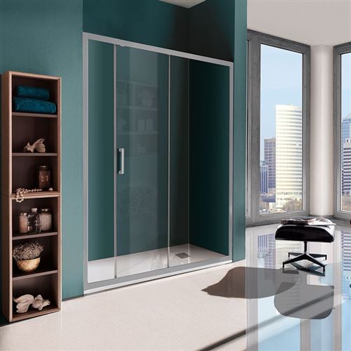 Samo - Porte de douche coulissante 2 panneaux 127-131 cm profilés chromé brillant verre transparent - CEE ART