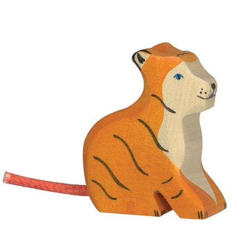 Animaux En Bois Petit Tigre Assis Figurine Holztiger