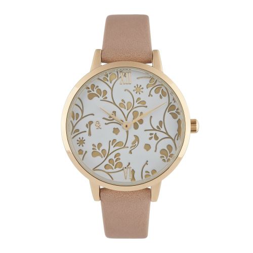 Montre Femme Charlotte Raffaelli à Quartz Cadran Blanc 36mm Et Bracelet Doré En PU CRS18043