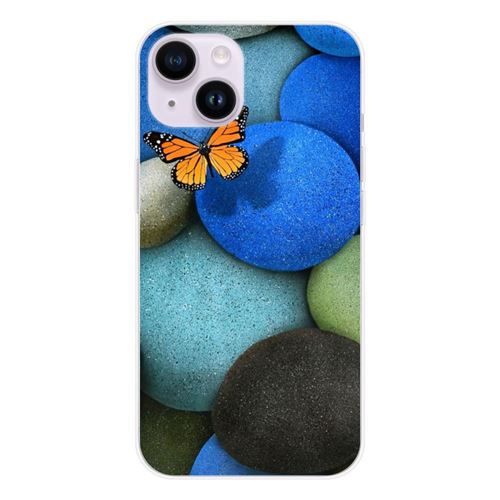 Coque en silicone imprimée compatible Apple iPhone 15 Papillon galet bleu