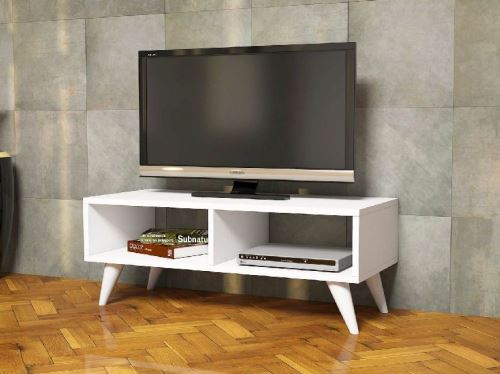 HOMEMANIA Meuble TV Manolya Moderne - avec Étagères - pour Salon - Blanc en Bois, 90 x 35 x 40 cm