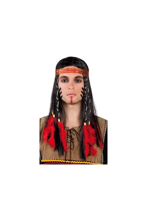 Perruque cheyenne avec bandeau et plumes