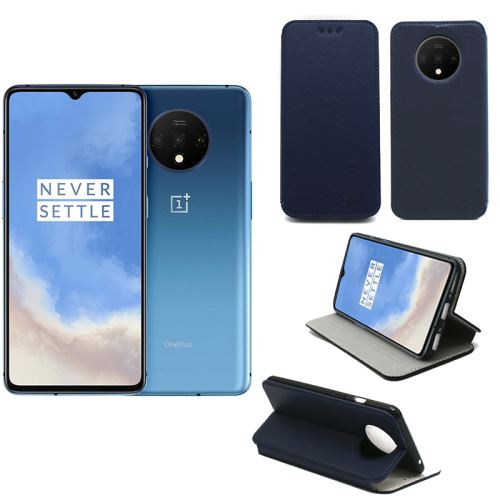 Housse One Plus 7T bleue - Etui bleu Coque OnePlus 7T Protection antichoc à rabat Smartphone 2019 - Accessoires Pochette Case XEPTIO