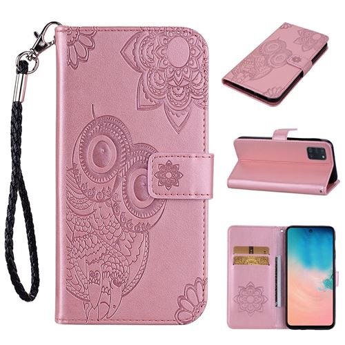 Etui en PU empreinte motif chouette fleur avec support or rose pour votre Samsung Galaxy A31