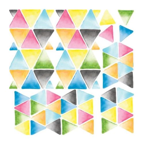 ROOMMATES Lot de 76 stickers TRIANGLE AQUARELLE MULTICOLORE repositionnables 4 feuilles de 10,1cm x 44,1cm