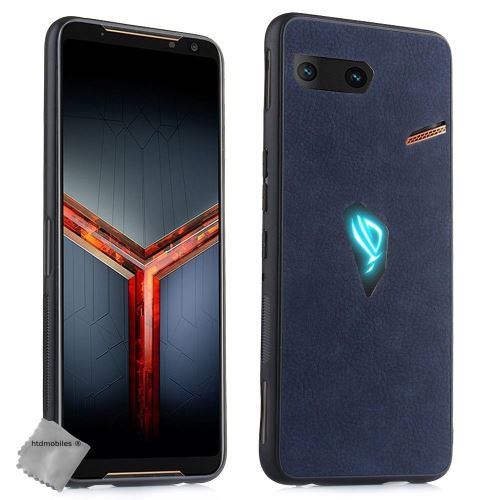 Coque silicone gel simili cuir pour Asus Rog Phone II ZS660KL avec film ecran - BLEU FONCE