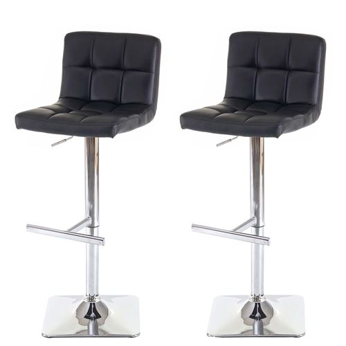 2x tabouret de bar Kavala similicuir noir pied acier chromé