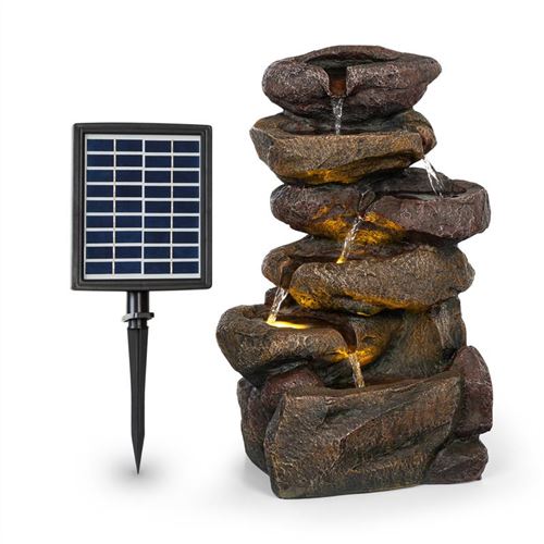 Blumfeldt Savona Fontaine solaire de jardin en polyrésine - Panneau 9V - Batterie autonome 5h - Eclairage LED - Aspect pierre