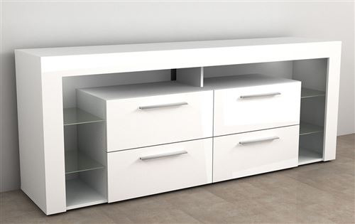 Meuble TV en MDF coloris blanc brillant / blanc noble - 180 x 73 x 42 cm -PEGANE-