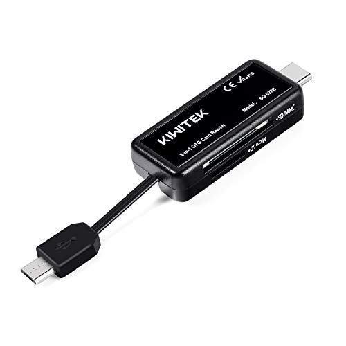KiWiTEK 2-en-1 Adapteur Lecteur de Carte Mémoire USB-C/Type C 3.0 et Micro USB OTG 2.0 pour Cartes SDXC, SDHC, SD, MMC, RS-MMC, Micr