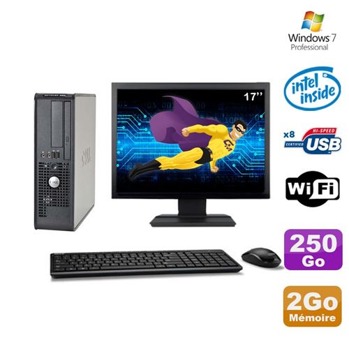 PC Dell 380 Sff E5200 2.5Ghz 2Go Disque 250Go Dvd WiFi Win 7 Ecran 17'