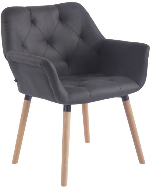 Chaise de Salle à manger Cassidy en Similicuir Vintage - Chaise de coiffeuse avec accoudoirs - Piètement Bois de Chêne Nature - Couleur Noir