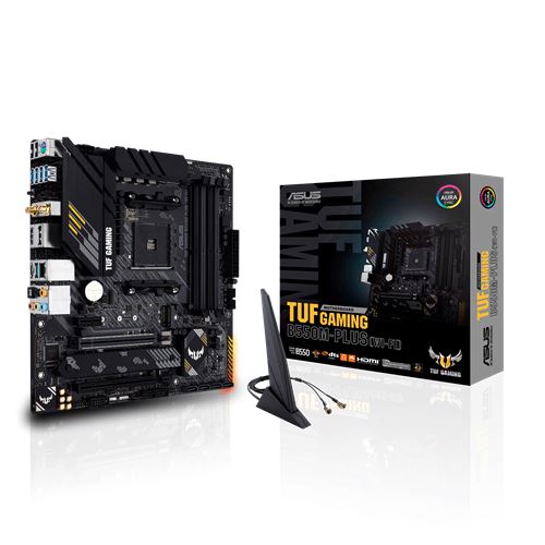 ASUS TUF GAMING B550M-PLUS (WI-FI) - Carte-mère - micro ATX - Socket AM4 - AMD B550 Chipset - USB-C Gen2, USB 3.2 Gen 1, USB 3.2 Gen 2 - 2.5 Gigabit LAN, Wi-Fi, Bluetooth - carte graphique embarquée (unité centrale requise) - audio HD (8 canaux)