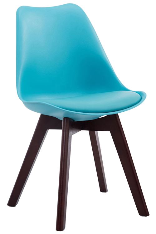 Chaise de visiteur Borneo V2 similicuir , Bleu/Bois de chêne Noyer