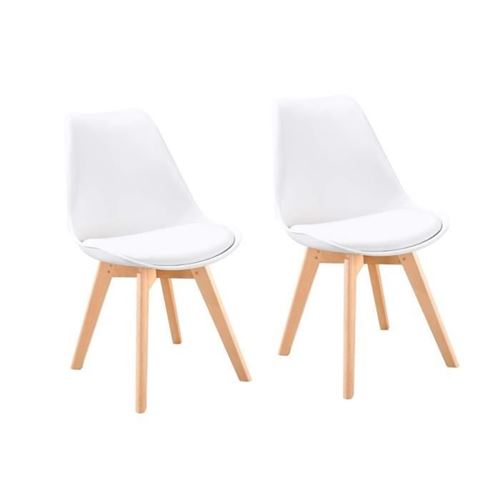 Bjorn Lot De 2 Chaises De Salle A Manger - Simili Blanc - Scandinave - L 48 X P 57 Cm