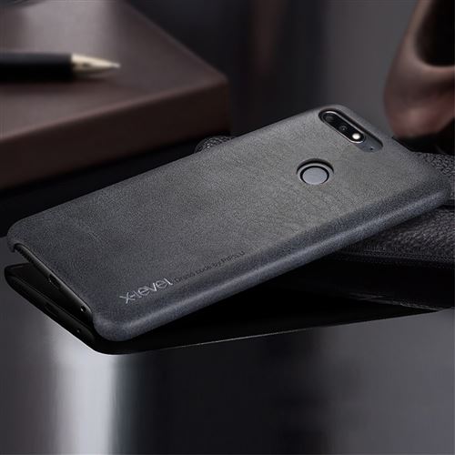 Etui en PU enduit vintage noir pour votre Huawei Honor 7C/Enjoy 8