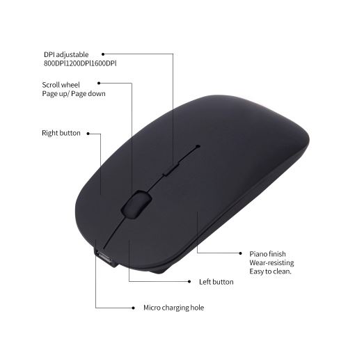 Slim 4 bottons Maté silencieux Souris Souris rechargeable sans fil Bluetooth pour ordinateur portable_onaeatza114