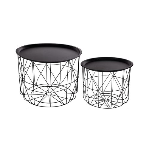 Lot de 2 Tables d'Appoint en Métal Café 43cm Noir