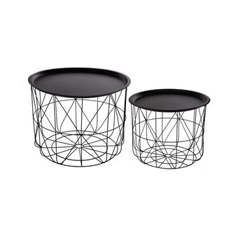 Lot De 2 Tables D Appoint En Metal Cafe 43cm Noir Achat Prix