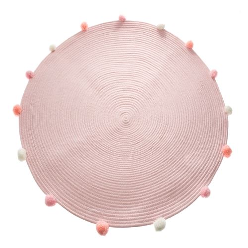 Atmosphera - Tapis rond à gros pompons rose et blanc - Diam. 90 - Rose