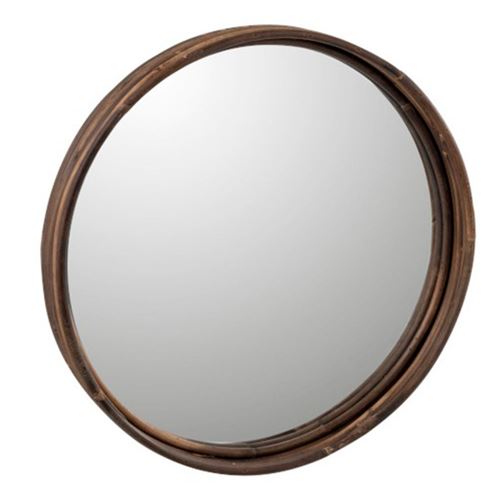 Paris Prix - Plateau & Miroir Design rond & Rotin 40cm Marron